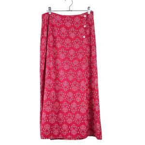Coldwater Creek Women's Red Bandana Button Wrap Skirt Long Size M Country